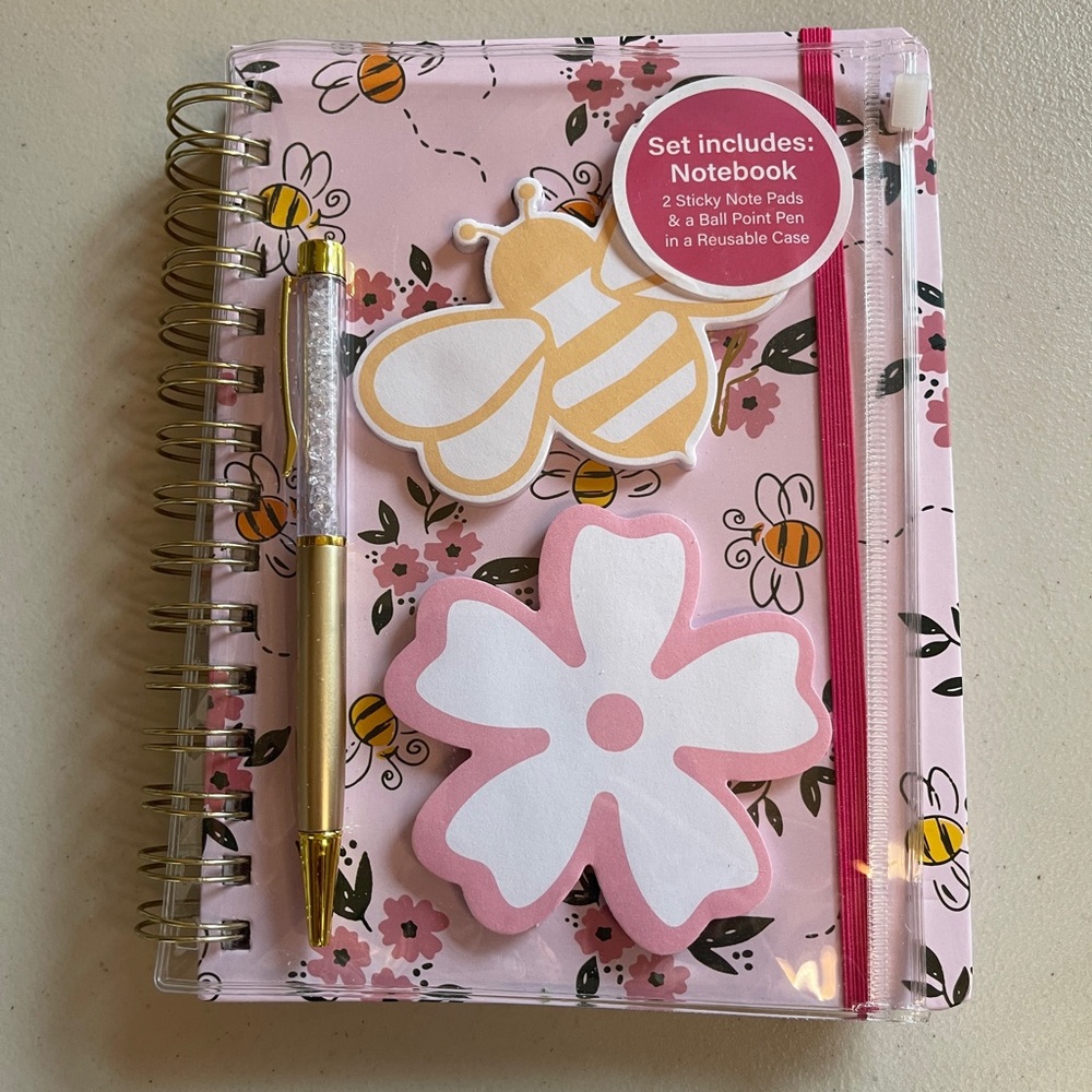 Journal Set floral Bee-Themed Set with Pen, post-its and reusable case